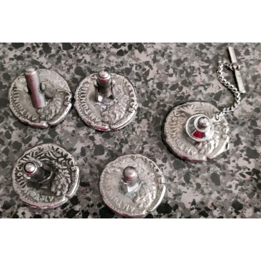 2 Pair Artemis Archer Tetradrachm Greek Coin Vintage Cuff Links + Tie Tack!